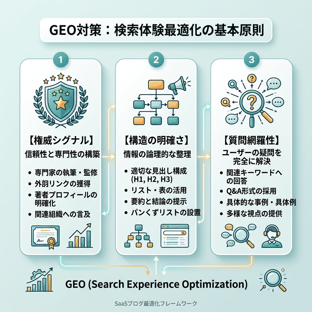 SEO、AEO 和 GEO 对比图，展示每个系统奖励的信号