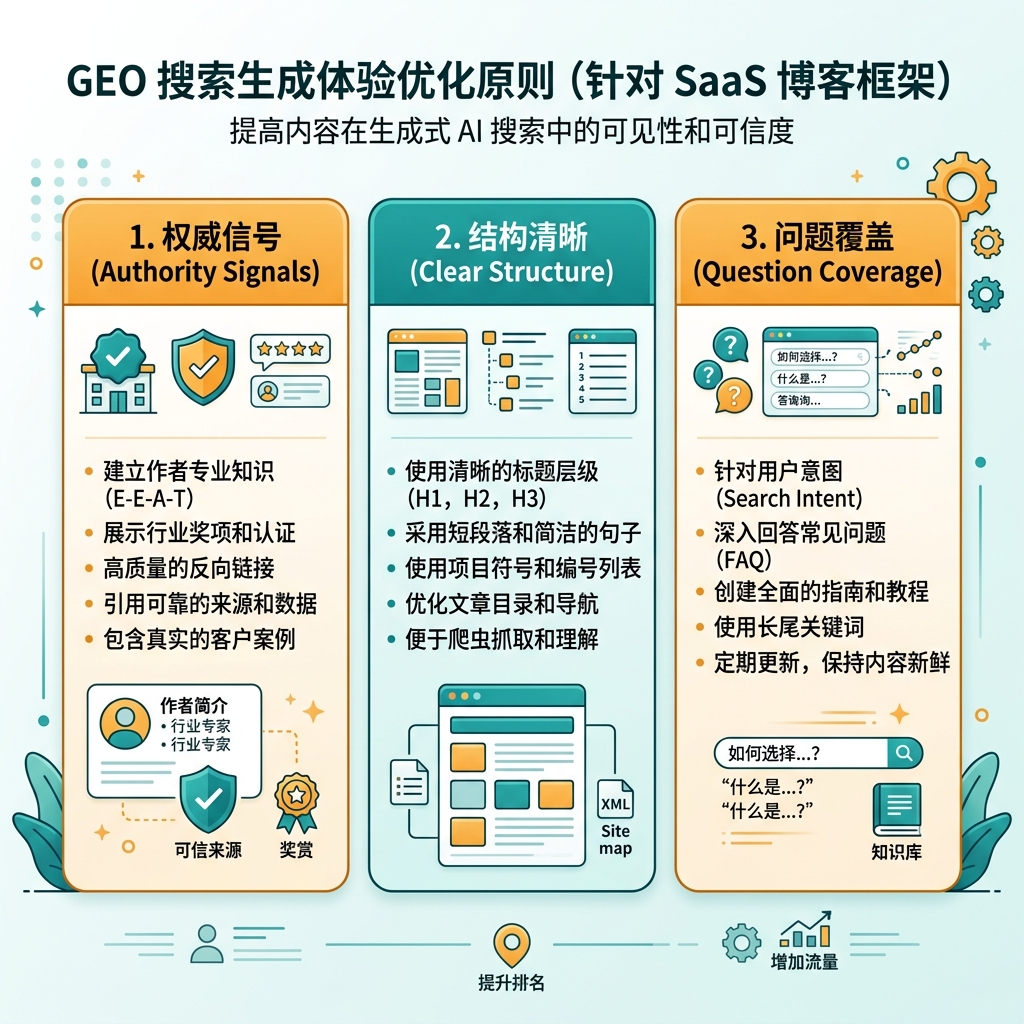 SEO、AEO 和 GEO 对比图，展示每个系统奖励的信号