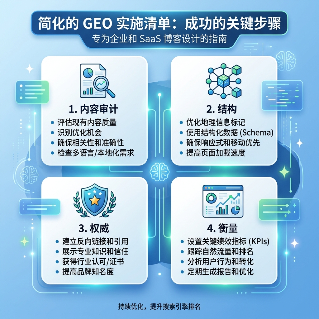 矩阵图，对比 SEO 和 GEO 的表面、意图、输出、成功信号和内容格式