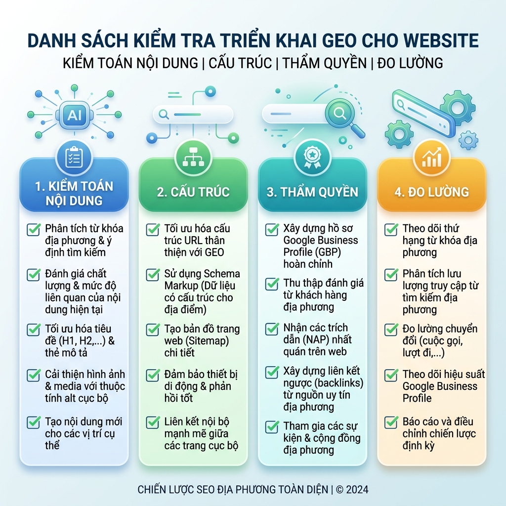 矩阵图，对比 SEO 和 GEO 的表面、意图、输出、成功信号和内容格式