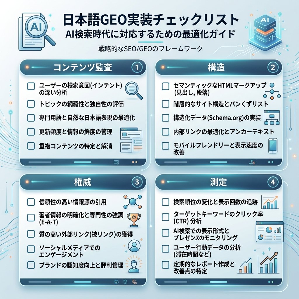 SEO、AEO、GEO を重ねて使うページ構成
