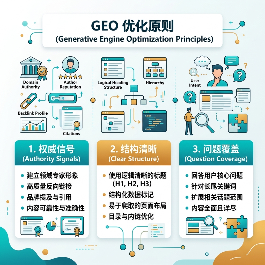 可见性栈示意图，展示技术访问、网站结构、有用内容、实体信任、AI 引用格式和衡量