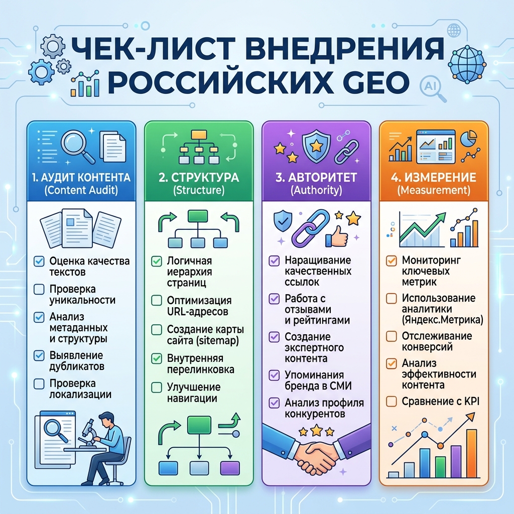 AI 可见性入门清单，包含 sitemap、爬虫访问、直接答案、FAQ、schema、专业性和提及追踪