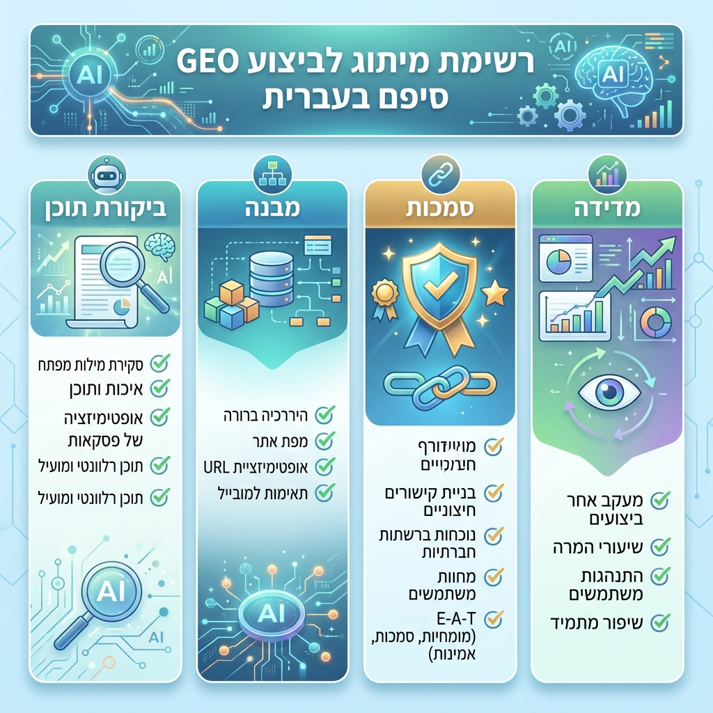 AI 可见性入门清单，包含 sitemap、爬虫访问、直接答案、FAQ、schema、专业性和提及追踪