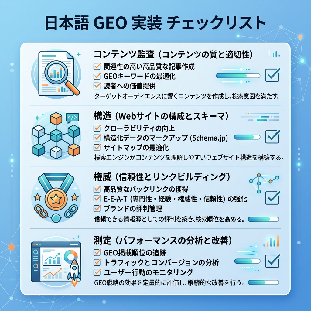 AI 可见性入门清单，包含 sitemap、爬虫访问、直接答案、FAQ、schema、专业性和提及追踪