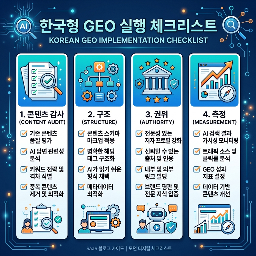 AI 可见性入门清单，包含 sitemap、爬虫访问、直接答案、FAQ、schema、专业性和提及追踪