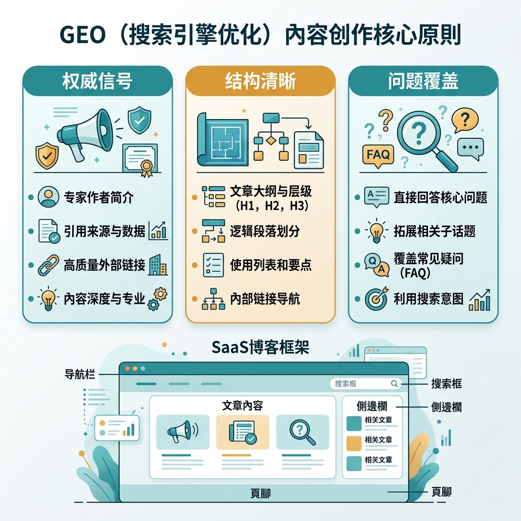 可见性栈示意图，展示技术访问、网站结构、有用内容、实体信任、AI 引用格式和衡量