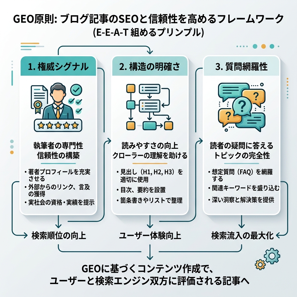 展示一个可抓取页面如何通过直接答案、证据信号、schema 和实体识别成为 AI 答案引用的流程图