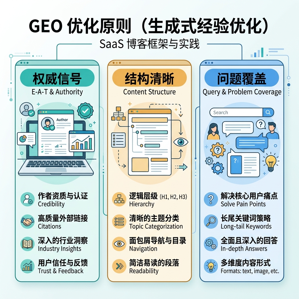 展示一个可抓取页面如何通过直接答案、证据信号、schema 和实体识别成为 AI 答案引用的流程图