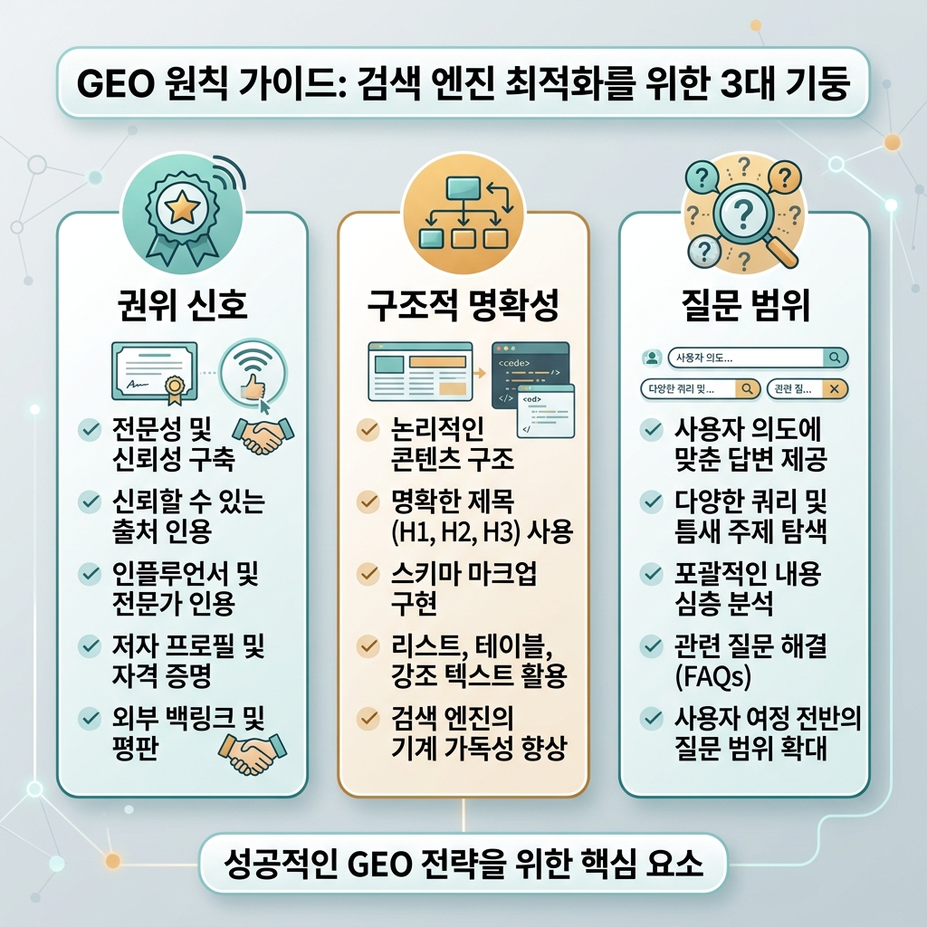 SEO 与 GEO 对比图，展示搜索排名输入、检索、生成式答案和以引用为核心的内容信号