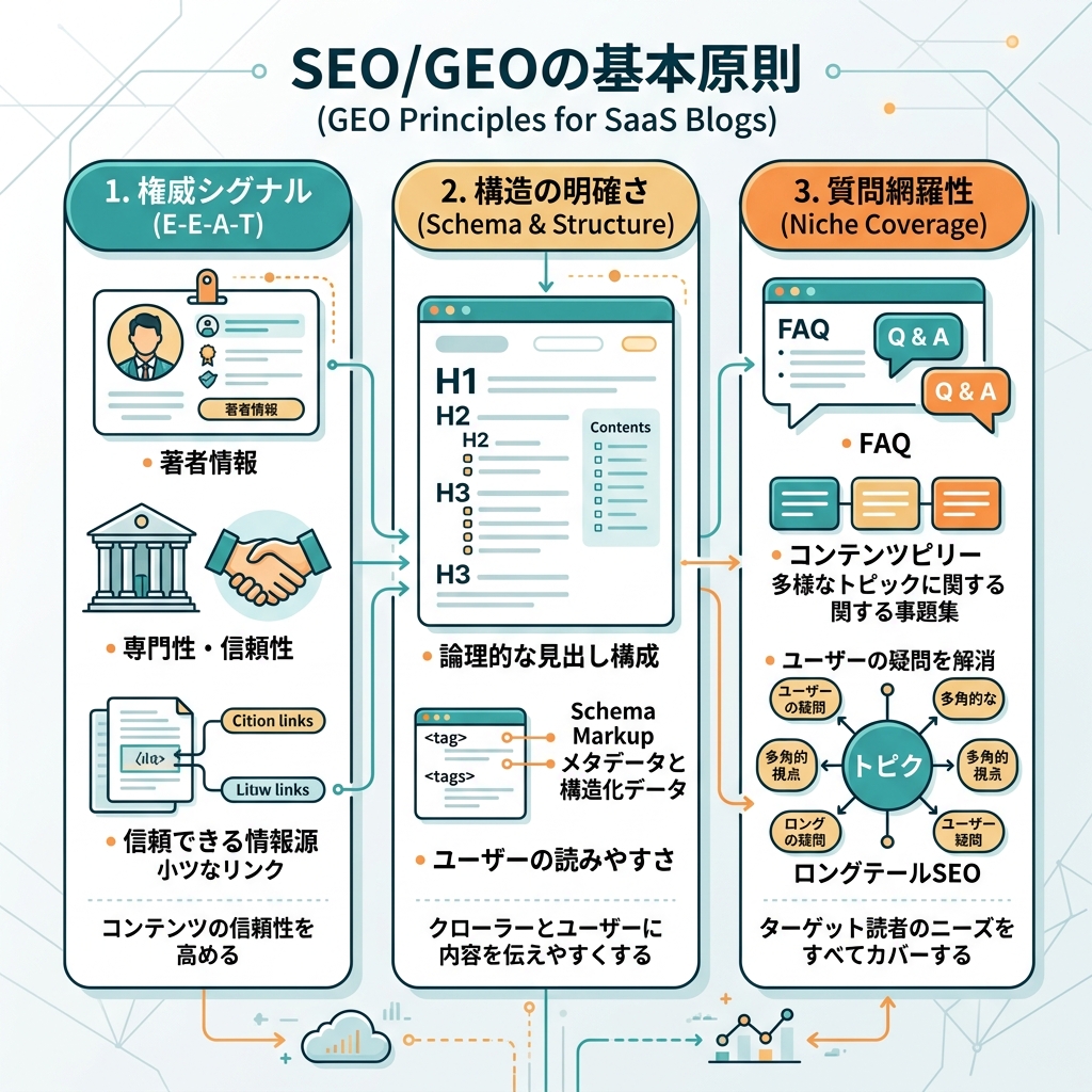 SEO 与 GEO 流程图，展示搜索排名路径和 AI 引用路径