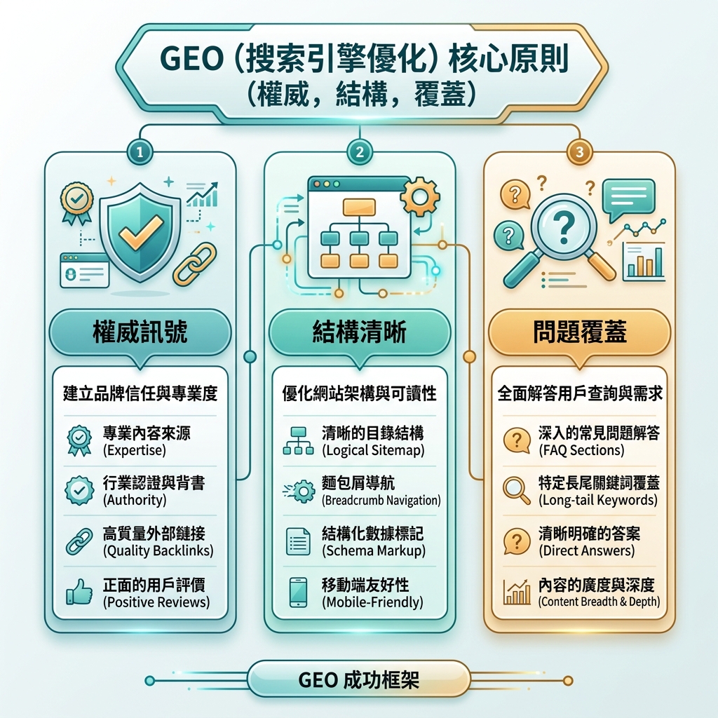 SEO 与 GEO 流程图，展示搜索排名路径和 AI 引用路径