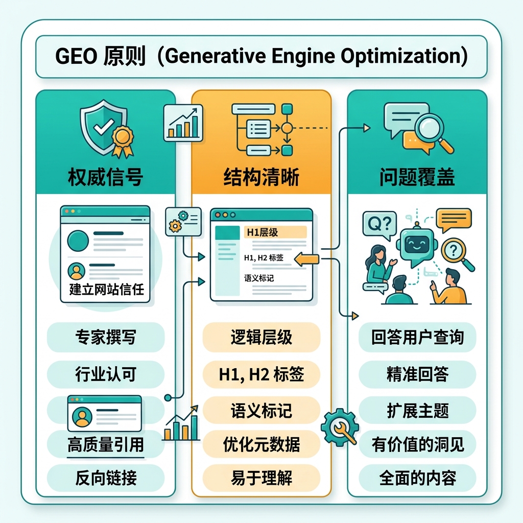 SEO 与 GEO 流程图，展示搜索排名路径和 AI 引用路径