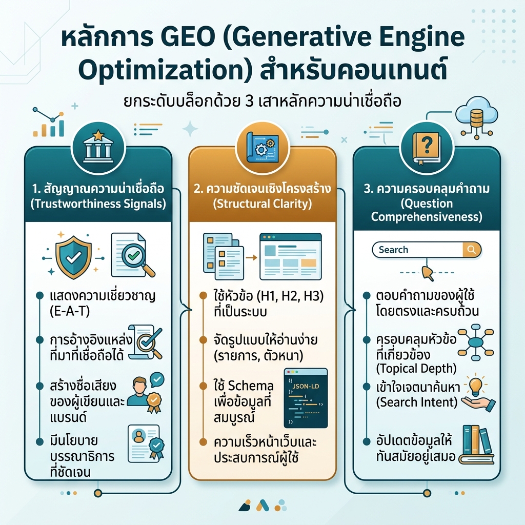 SEO 与 GEO 流程图，展示搜索排名路径和 AI 引用路径