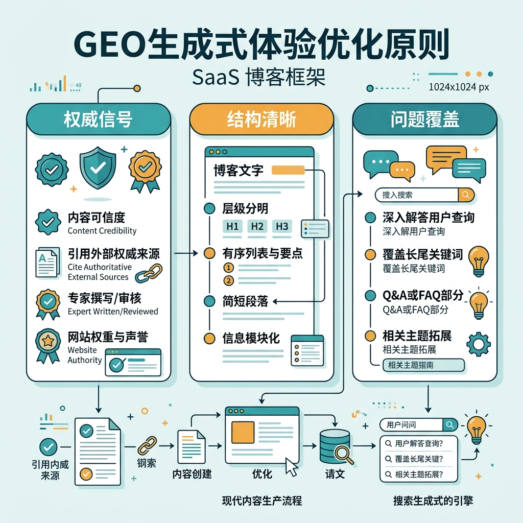 从零到一的四阶段 GEO 工作流，展示可抓取基础、答案就绪内容、外部证明和月度 AI 可见性闭环