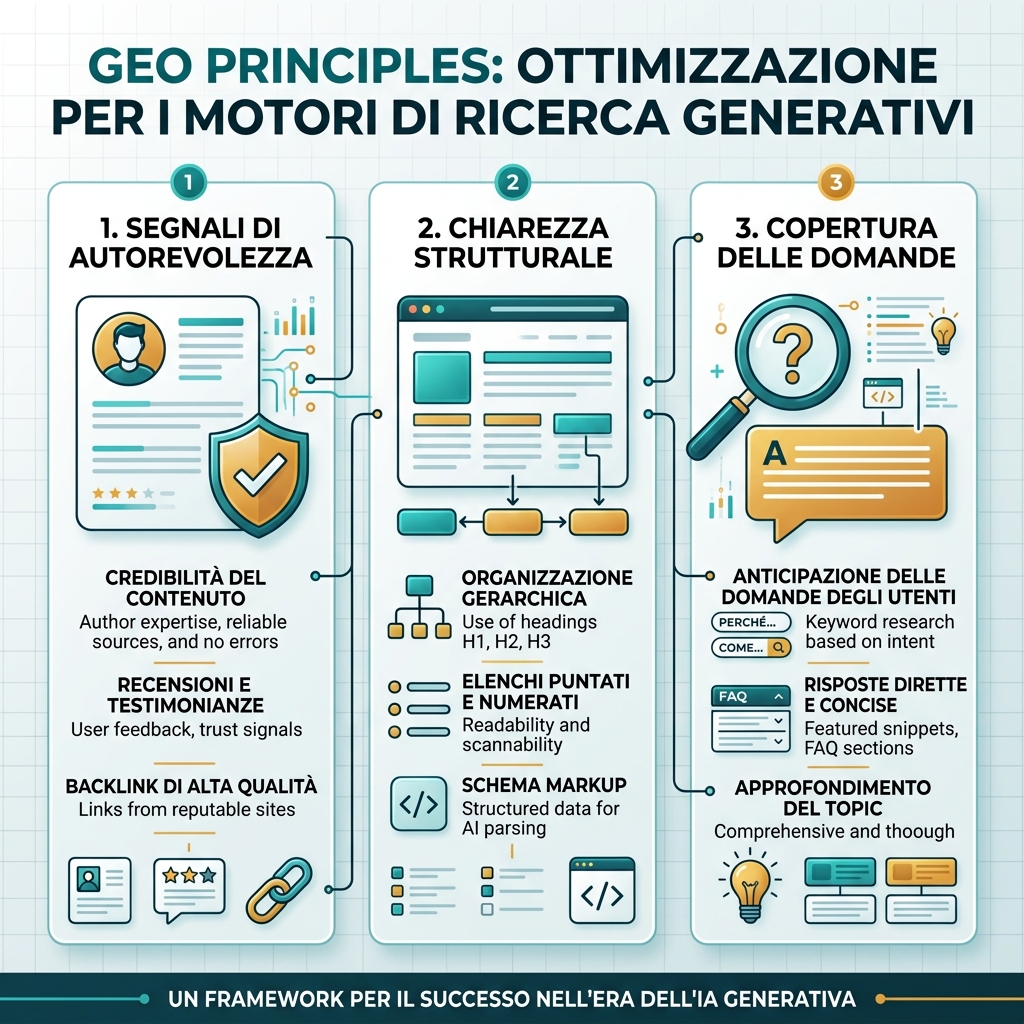 Workflow GEO in quattro fasi da zero a uno, con fondamenta scansionabili, contenuti pronti per le risposte, prove esterne e ciclo mensile di visibilita' AI