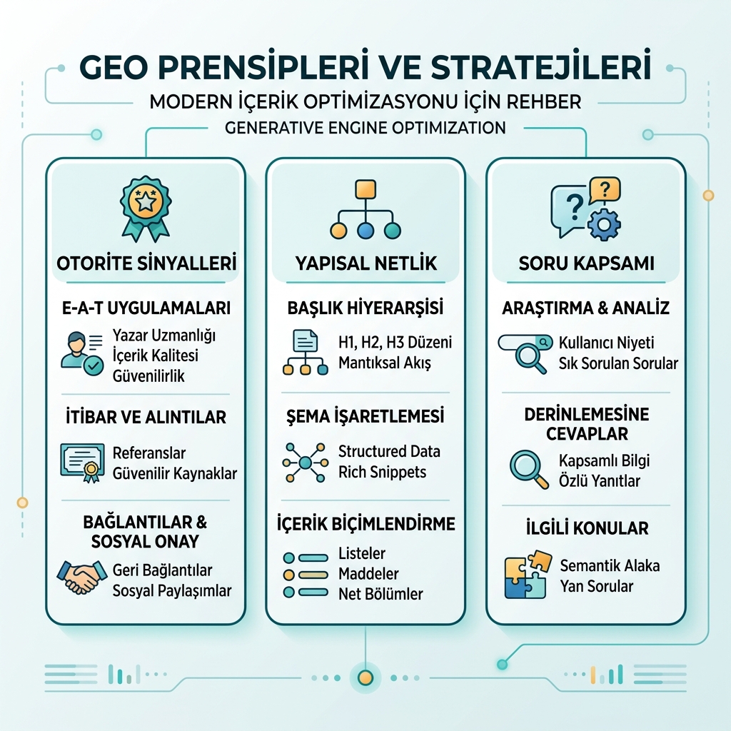 Sıfırdan bire dört aşamalı GEO iş akışı: taranabilir temel, yanıta hazır içerik, dış kanıt ve aylık AI görünürlük döngüsü