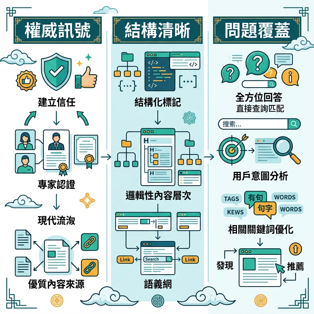 AI 引用准备度栈：访问、指引、证据和重复层共同通向可引用答案