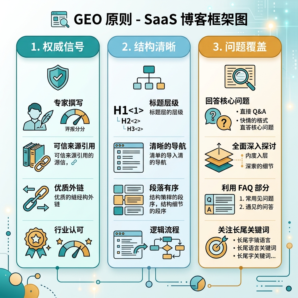 六步 GEO 内容工作流：问题、直接答案、证据、实体、FAQ 和衡量。