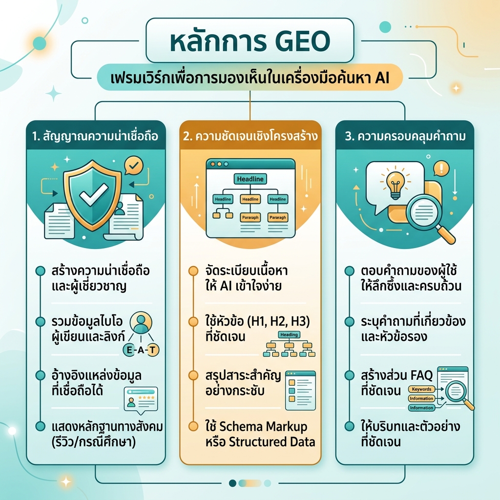六步 GEO 内容工作流：问题、直接答案、证据、实体、FAQ 和衡量。