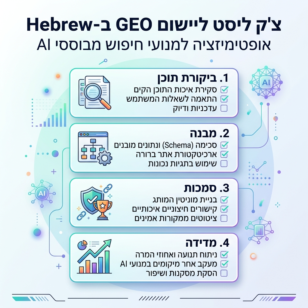 2026 GEO 工作流，包含页面证据、第三方来源、FAQ schema、社区信号和引用追踪
