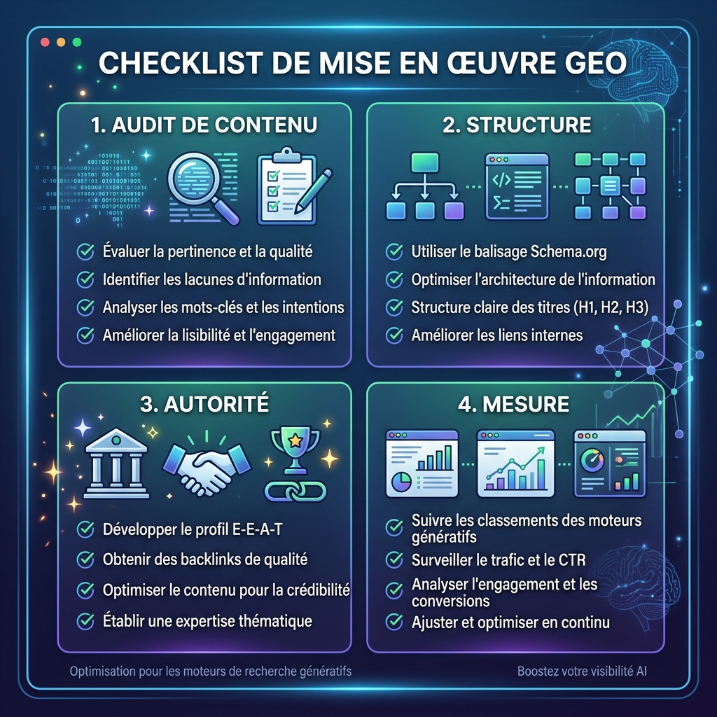 2026 GEO 工作流，包含页面证据、第三方来源、FAQ schema、社区信号和引用追踪