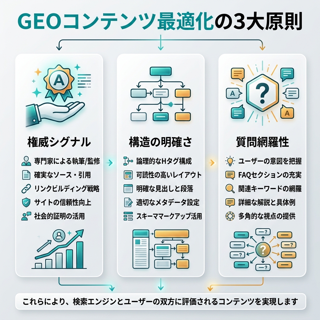 GEO と従来型 SEO の違いを示す情報図