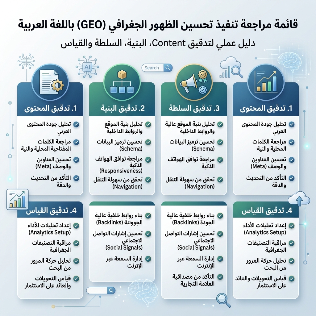بنية صفحة GEO تربط الإجابة والدليل والبنية والإجراء