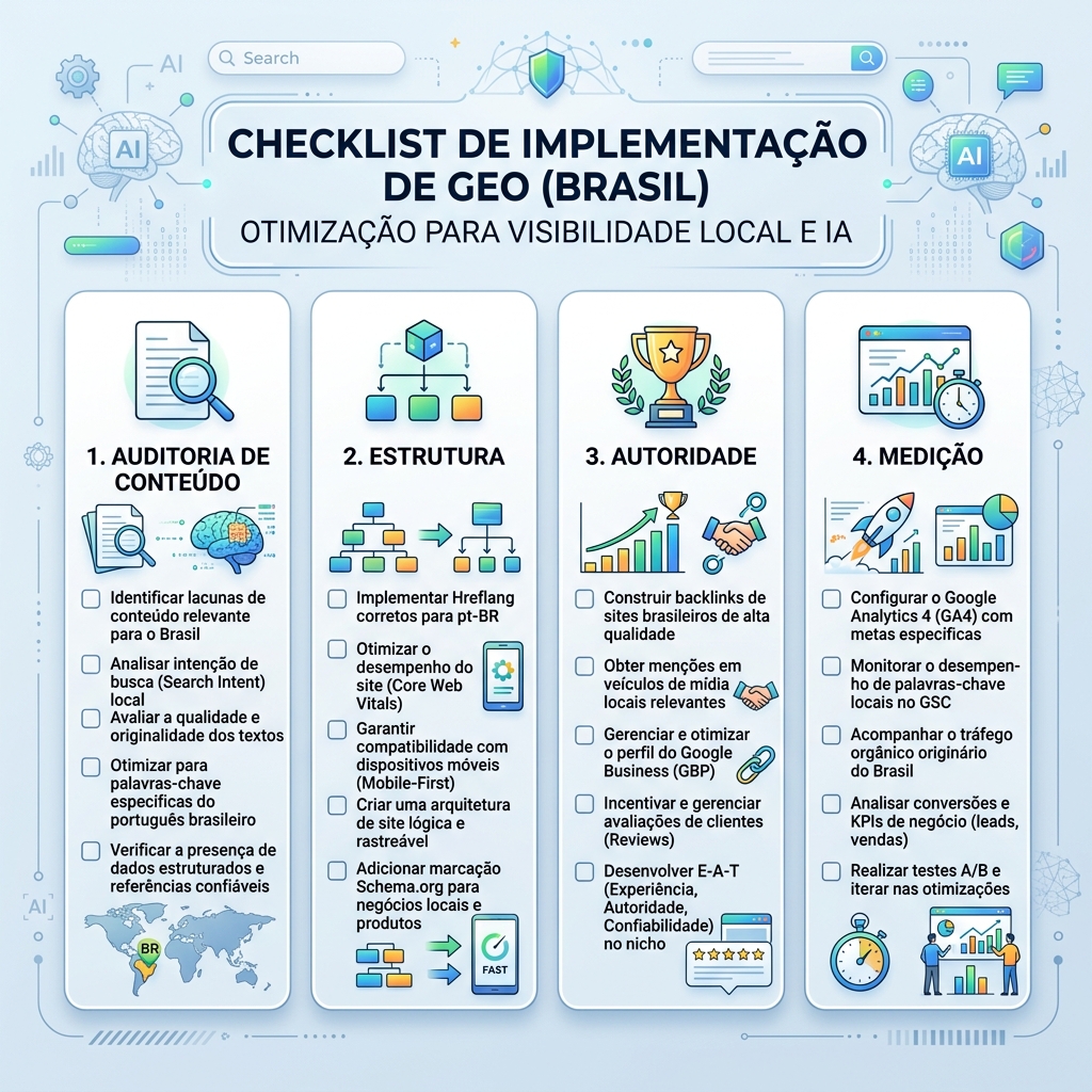 Estrutura de página GEO conectando resposta, evidência, estrutura e ação