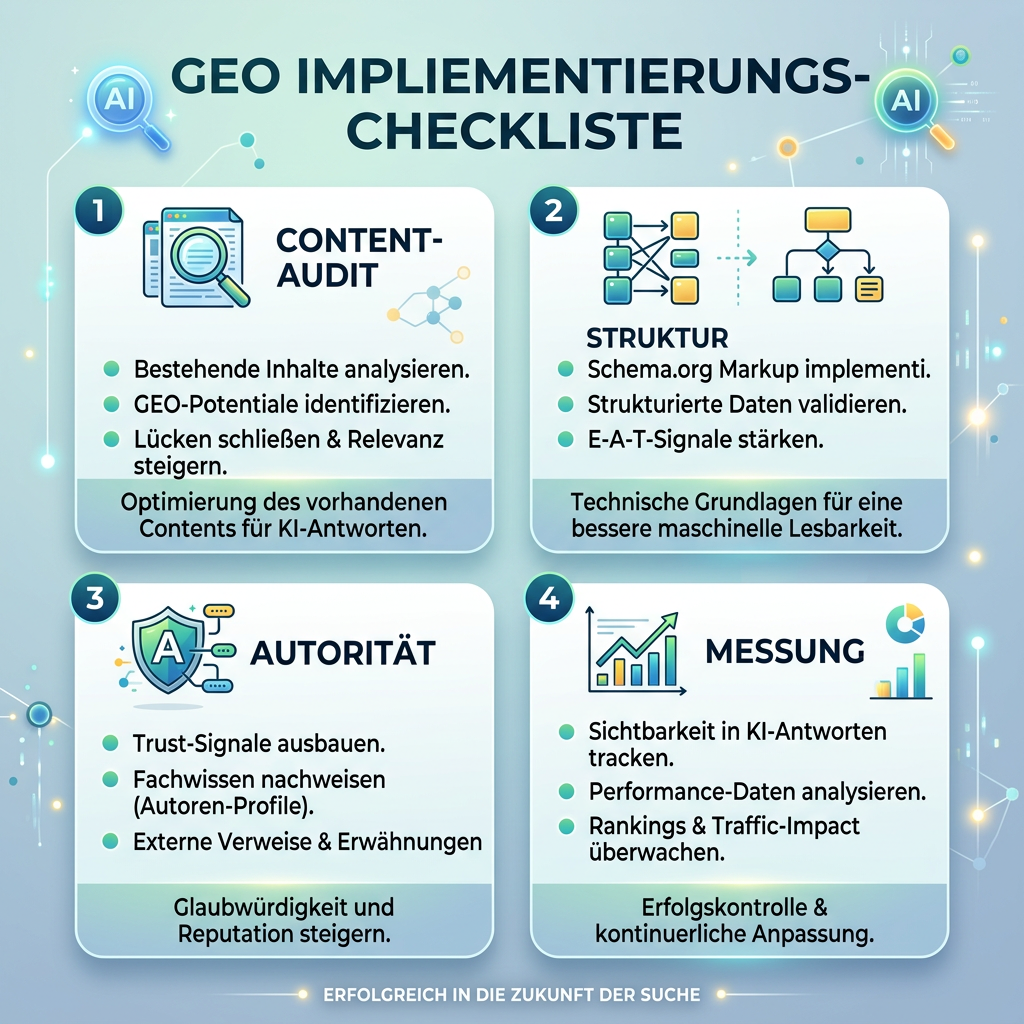GEO-Seitenstruktur, die Antwort, Belege, Struktur und Handlung verbindet