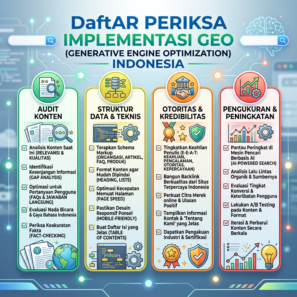 Struktur halaman GEO yang menghubungkan jawaban, bukti, struktur, dan tindakan