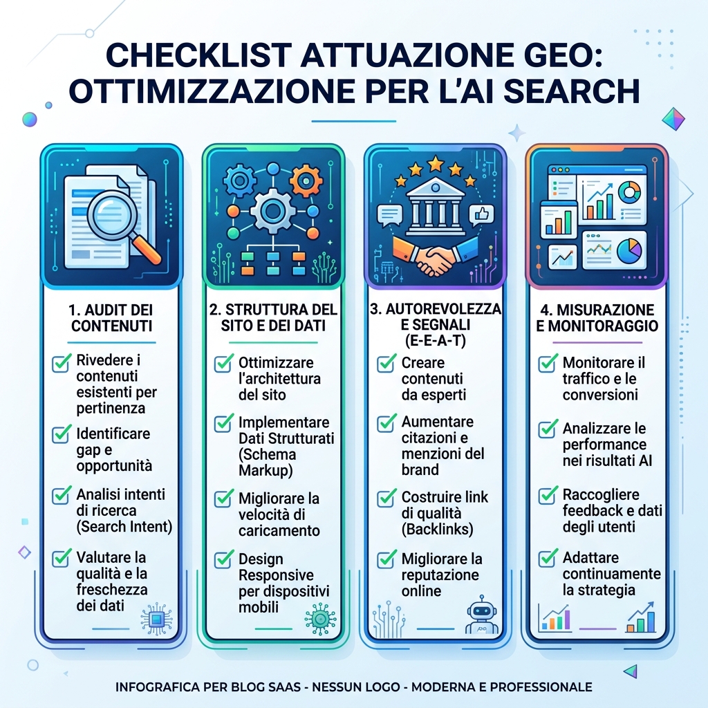 Struttura di pagina GEO che collega risposta, prove, struttura e azione