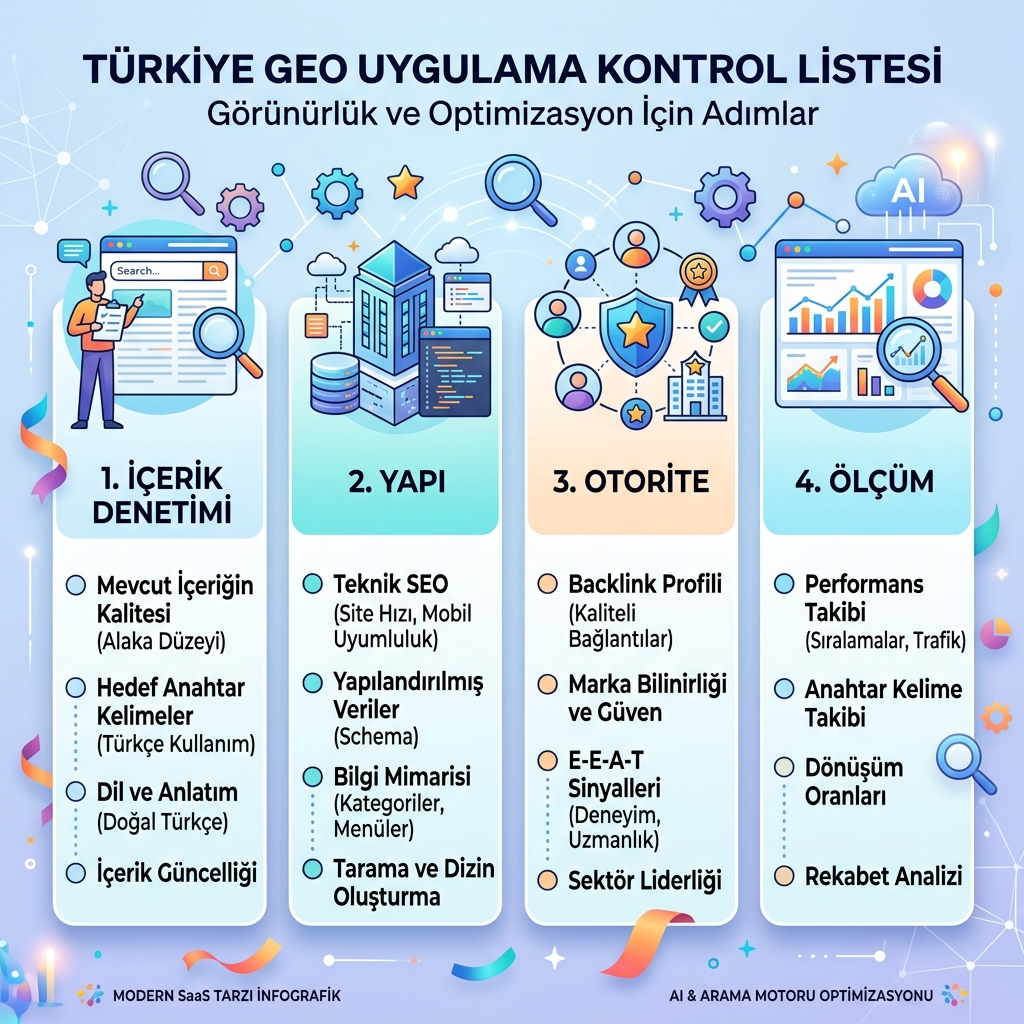 Yanıt, kanıt, yapı ve eylemi bağlayan GEO sayfa yapısı
