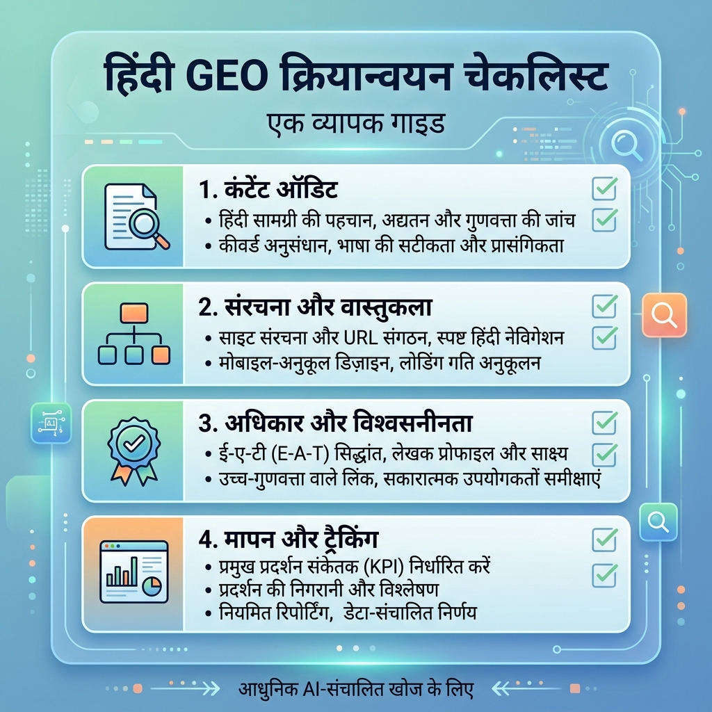 उत्तर, प्रमाण, संरचना और कार्रवाई को जोड़ने वाली GEO page structure