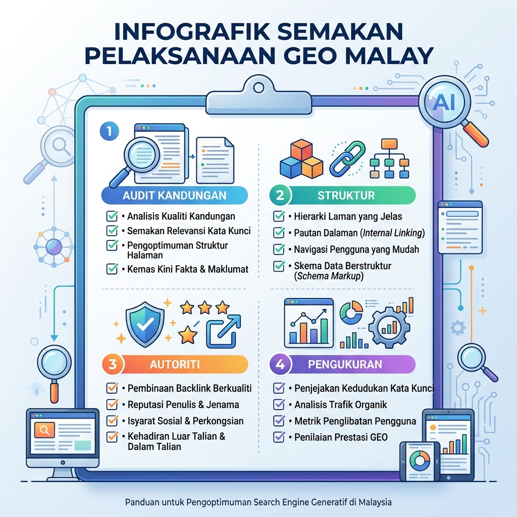 Struktur halaman GEO yang menghubungkan jawapan, bukti, struktur dan tindakan