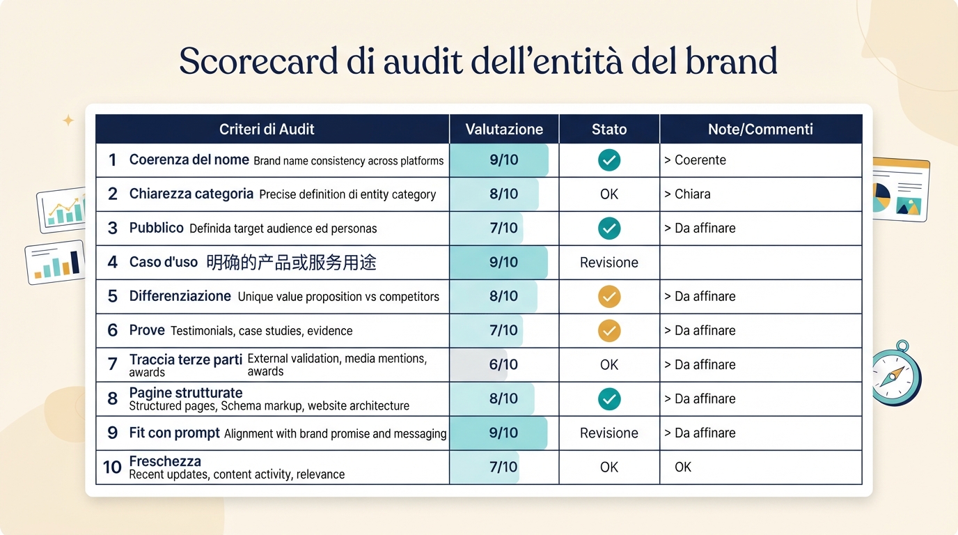 Scorecard di audit dell'entità del brand per ChatGPT GEO