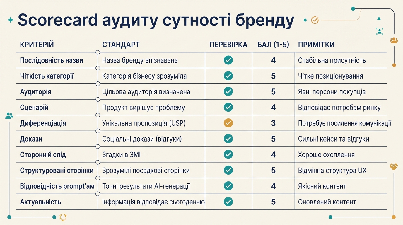 Scorecard аудиту сутності бренду для ChatGPT GEO