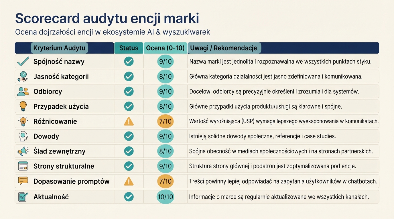 Scorecard audytu encji marki dla ChatGPT GEO