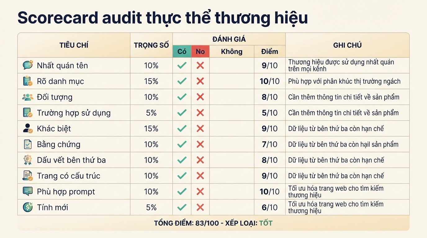 Scorecard audit thực thể thương hiệu ChatGPT GEO