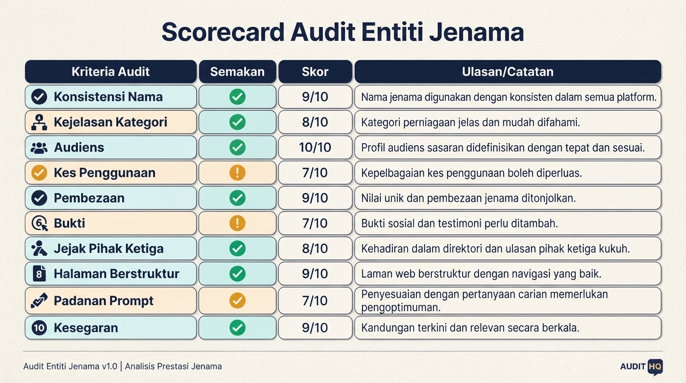 Scorecard audit entiti jenama ChatGPT GEO