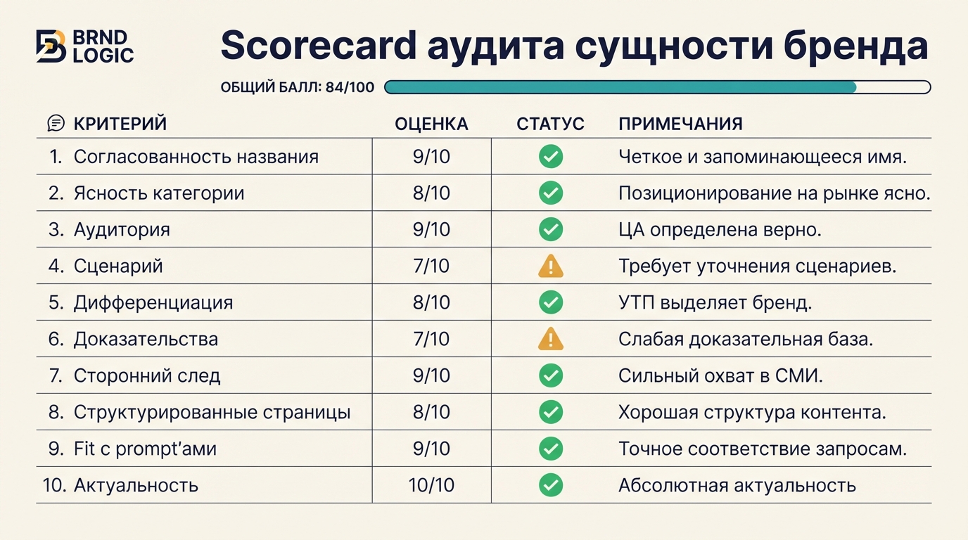 Scorecard аудита сущности бренда для ChatGPT GEO