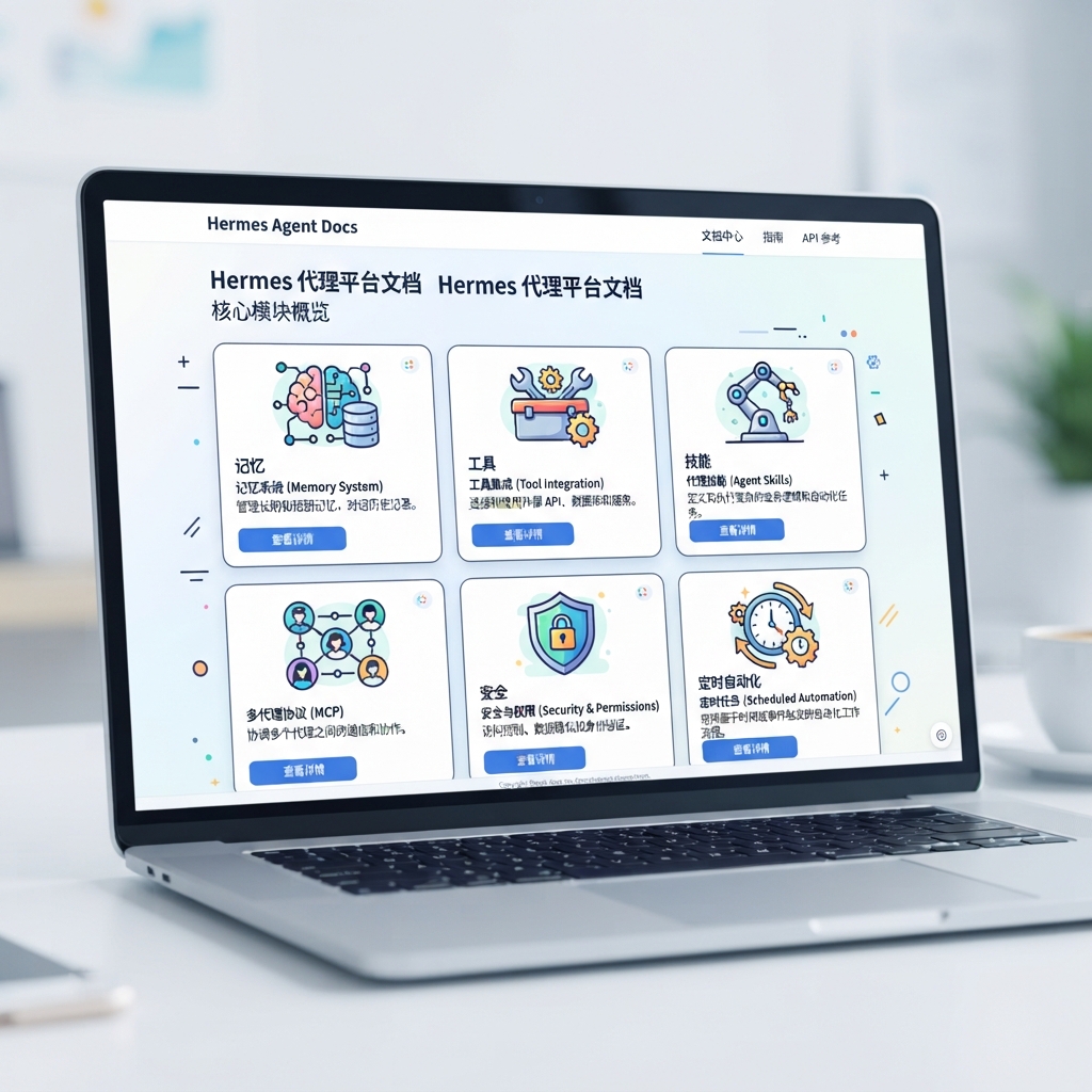 未登录桌面状态下捕获的 Hermes Agent 公开文档页面截图。