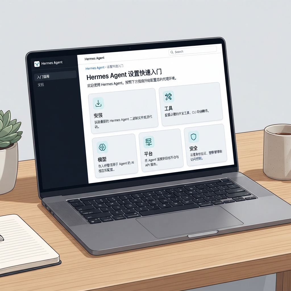 未登录桌面状态下捕获的 Hermes Agent Quickstart 文档截图。