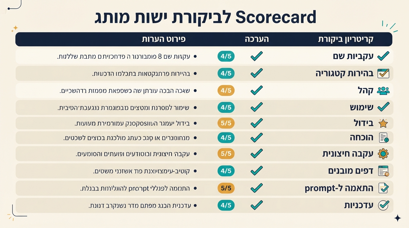 Scorecard לביקורת ישות מותג עבור ChatGPT GEO