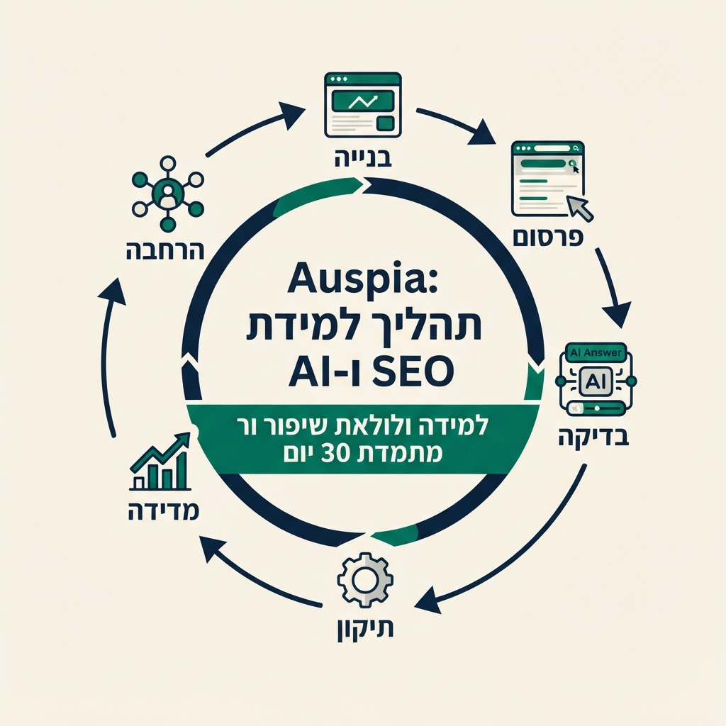 לולאת לימוד SEO ו-AI search ל-30 יום שמציגה build, publish, inspect, fix, measure ובחירת platform הבא