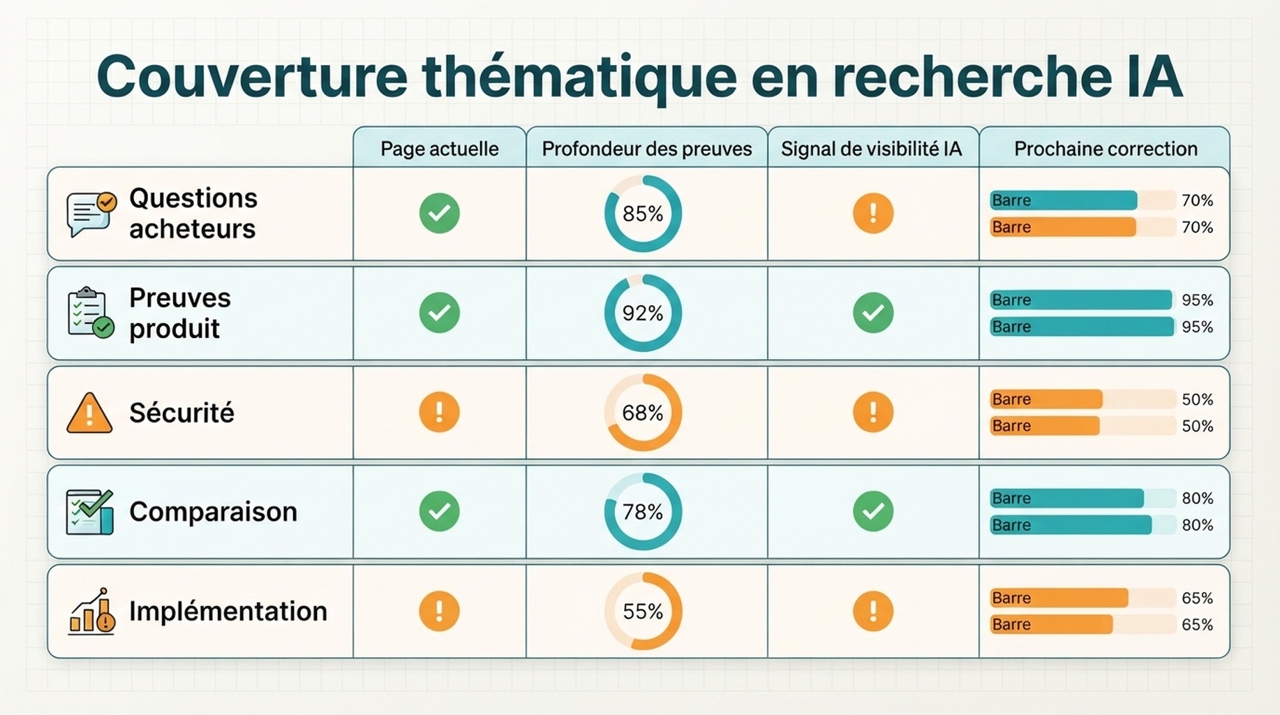Matrice de couverture thématique pour la visibilité en recherche IA