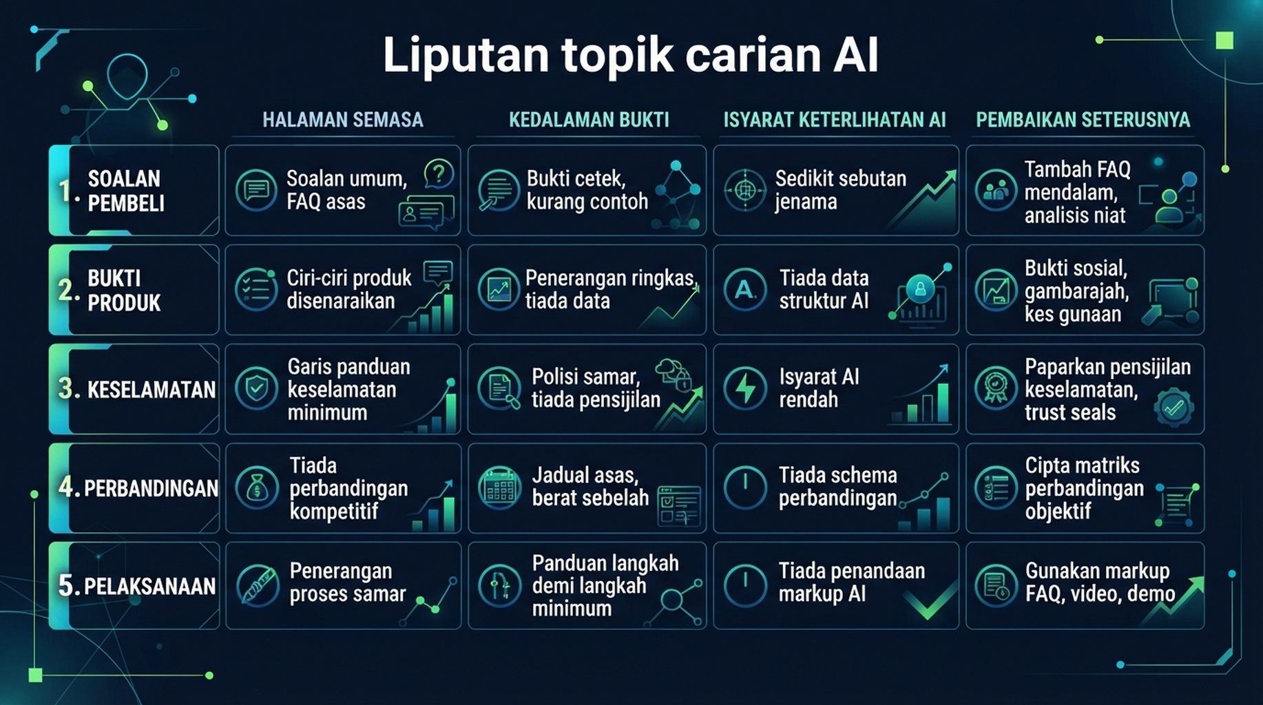 Matriks cakupan topik untuk kekelihatanan carian AI