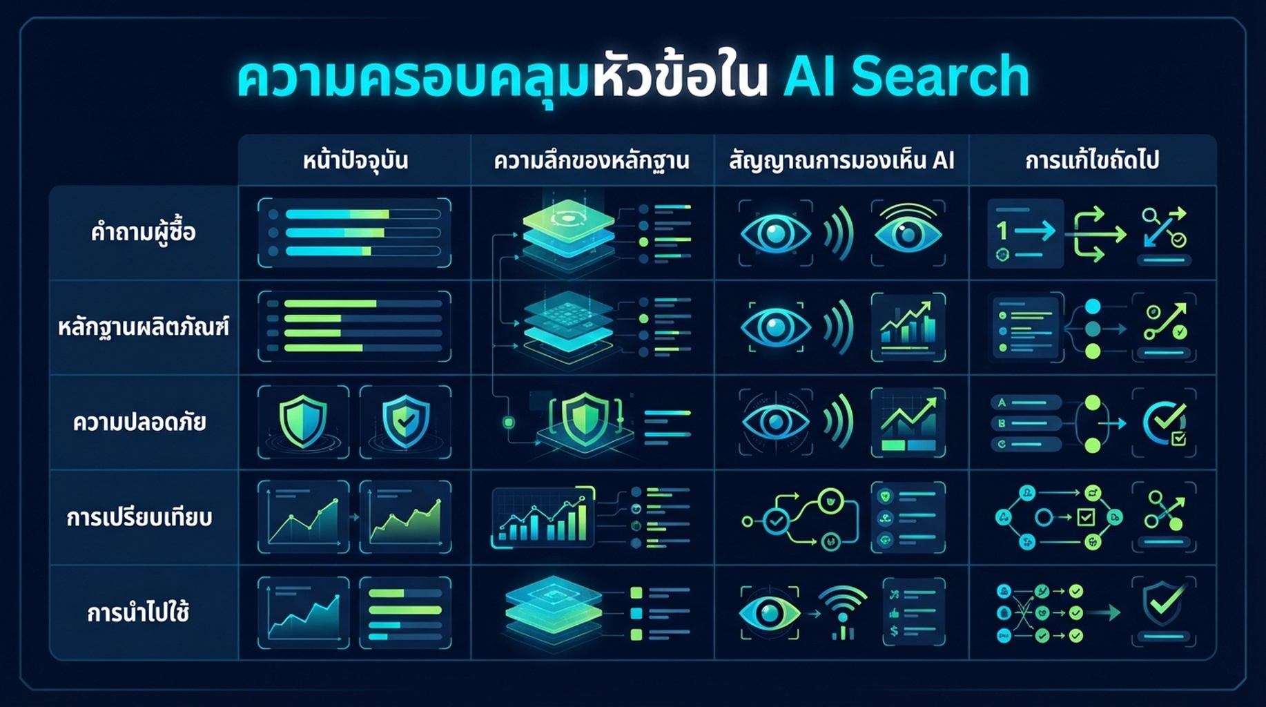 เมทริกซ์ความครอบคลุมหัวข้อสำหรับการมองเห็นใน AI Search
