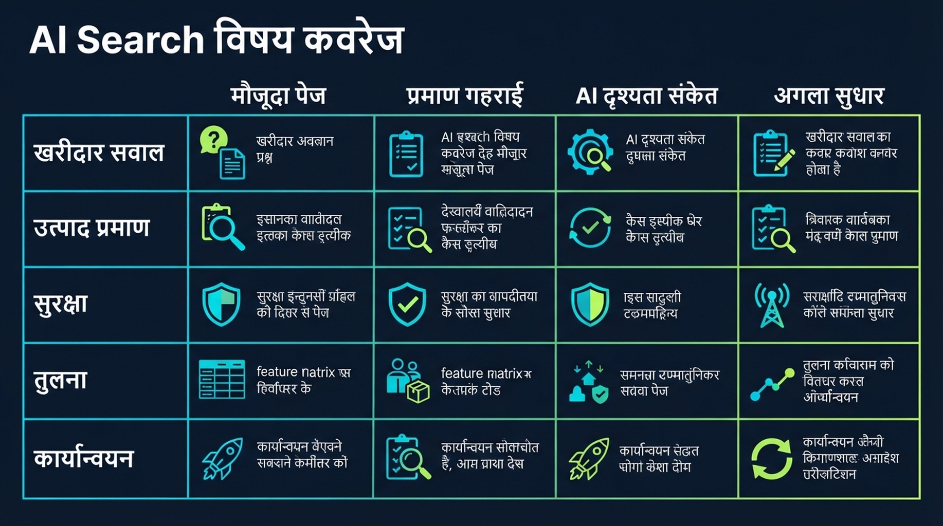 AI search दृश्यता के लिए विषय कवरेज मैट्रिक्स