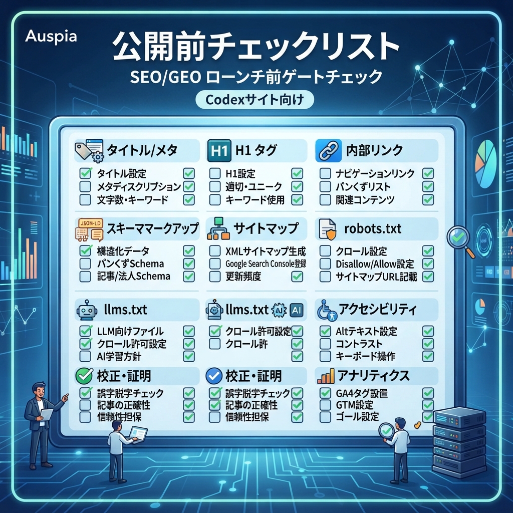 Codexサイト公開前のSEO/GEO launch gate